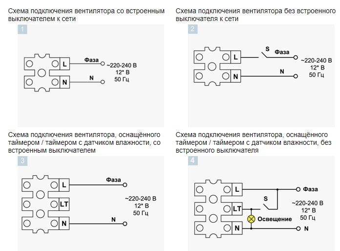 Схема подключения вытяжного вентилятора с таймером через выключатель